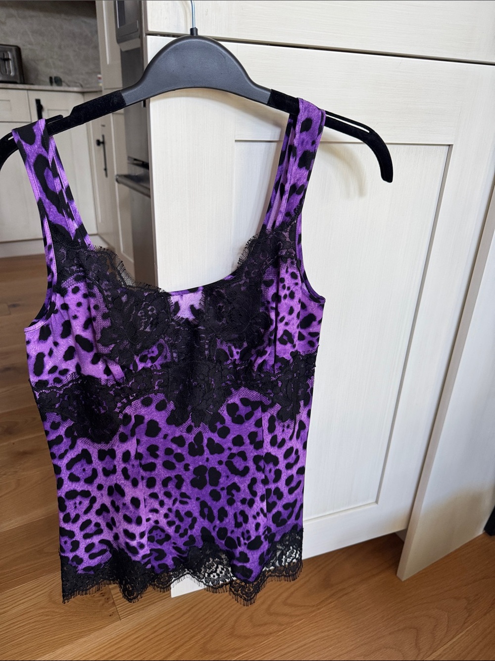 Dolce & Gabbana Purple and Black Leopard Lace Cami